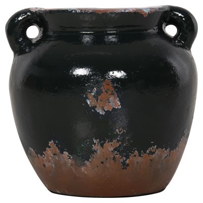 DECORATIVE VASE HM4380 TERRACOTTA IN BLACK COLORING Φ24Χ23Hcm.