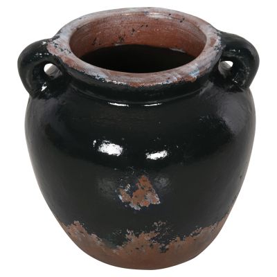 DECORATIVE VASE HM4380 TERRACOTTA IN BLACK COLORING Φ24Χ23Hcm.