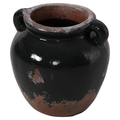 DECORATIVE VASE HM4380 TERRACOTTA IN BLACK COLORING Φ24Χ23Hcm.