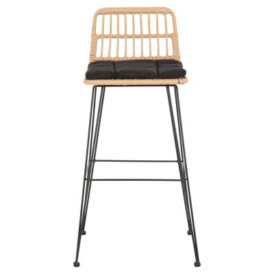 BAR STOOL OUTDOOR ALLEGRA HM5452.11 METAL&CUSHION IN BLACK-BEIGE WICKER 52x51x103H cm.
