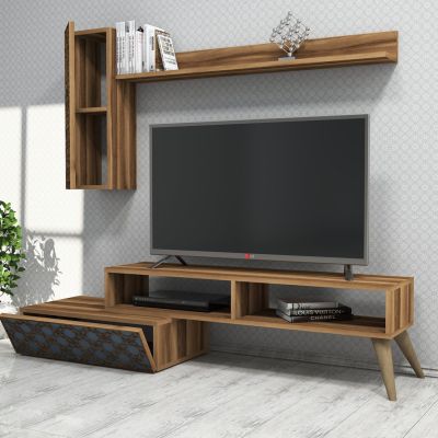 TV FURNITURE SET HM9518.01 MELAMINE IN WALNUT AND SKY BLUE 150x37.2x37.8Hcm.