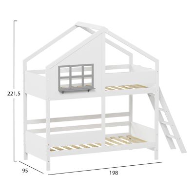 CHILDREN'S BUNKBED t.MONTESSORI COMBO HM707.03 SOLID PINE WOOD IN WHITE- 190x90cm.