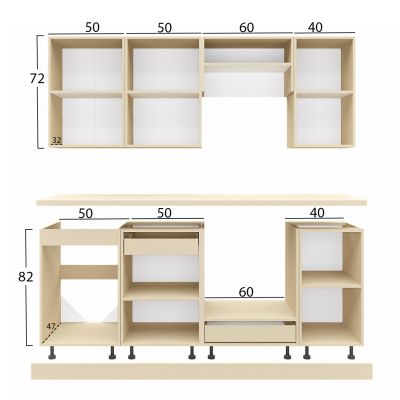 KITCHEN COMBO MELAMINE WHITE AND BEIGE MARBLE LOOK TOP 200x47x84,8Hcm.HM2470.02