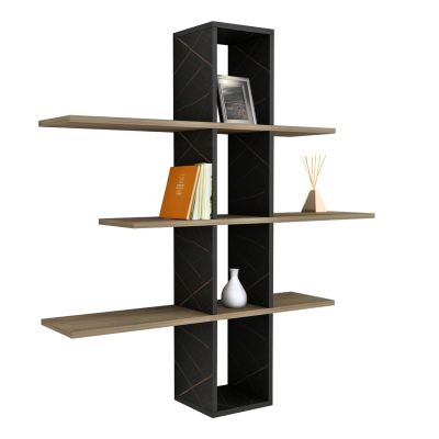 WALL SHELVES DOMINIC HM8976.13 MELAMINE IN NATURAL-BLACK MARBLE 96x19,5x101Hcm.