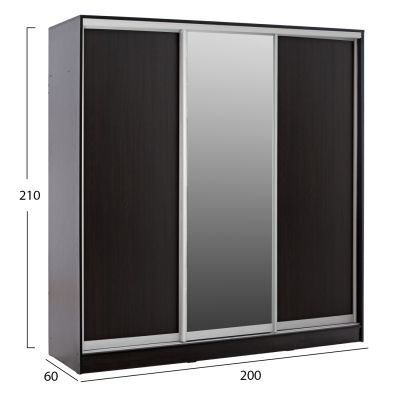 WARDROBE WITH SLIDING DOORS WITH MIRROR WENGE HM2435.02 200X60X210cm.