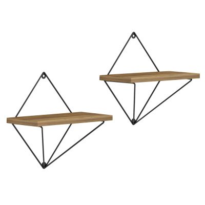 СТЕННИ РАФТОВЕ 2БР. КОМПЛЕКТ ZANNARD HM8929.11 ЧЕРЕН МЕТАЛ-МЕЛАМИН В НАТУРАЛ 30x14x30Hcm.