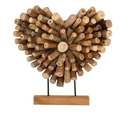 TABLE DECORATION SHINZO HM7909 HEART SHAPE TEAK BRANCH WOOD IN NATURAL COLOR 44x5x44Hcm.