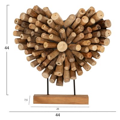 TABLE DECORATION SHINZO HM7909 HEART SHAPE TEAK BRANCH WOOD IN NATURAL COLOR 44x5x44Hcm.
