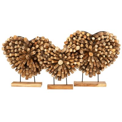 TABLE DECORATION SHINZO HM7909 HEART SHAPE TEAK BRANCH WOOD IN NATURAL COLOR 44x5x44Hcm.