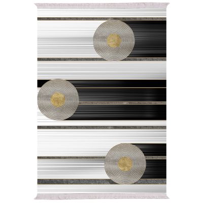 LIVING ROOM CARPET WITH FRINGES WHITE-BLACK-GOLD 80Χ150cm.HM7676.24