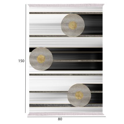 LIVING ROOM CARPET WITH FRINGES WHITE-BLACK-GOLD 80Χ150cm.HM7676.24