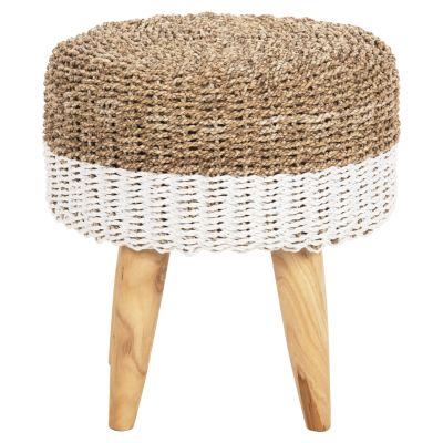 STOOL BEAM HM7827.01 TEAK WOOD AND SEAGRASS RUSH IN NATURAL & WHITE Φ42x46Hcm.