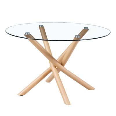 DINING TABLE NOTION HM9474.01 ROUND GLASS-METAL LEGS IN NATURAL WOOD COLOR Φ120x75Hcm.