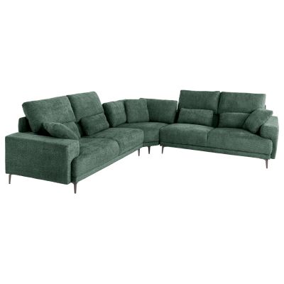 CORNER SOFA SYMMET HM3269.05 GREEN FABRIC-GLOSSY ANTHRACITE LEGS 314x314x90-102Hcm.