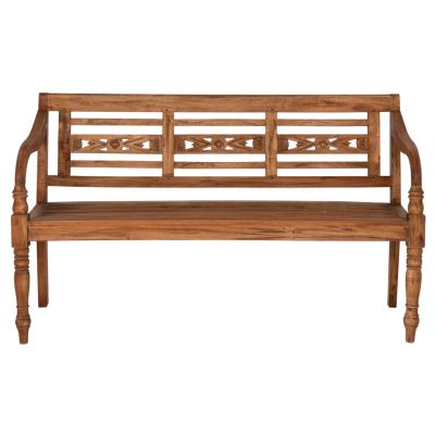 OUTDOOR BENCH HM7903 SOLID MAHOGANY WOOD IN NATURAL WITH BACKREST AND ARMS 148x54x90Hcm.