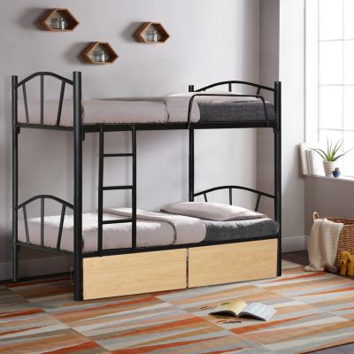 BUNK BED FLOOR HM21122.01 METAL IN BLACK WITH FLOOR DRAWERS SONAMA 200x91.5x177.5Hcm.