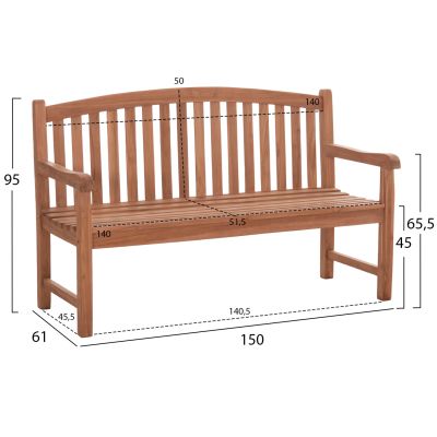 OUTDOOR 3-SEATER BENCH ELENA HM18125 TEAK WOOD--NATURAL COLOR 150x61x95Hcm.