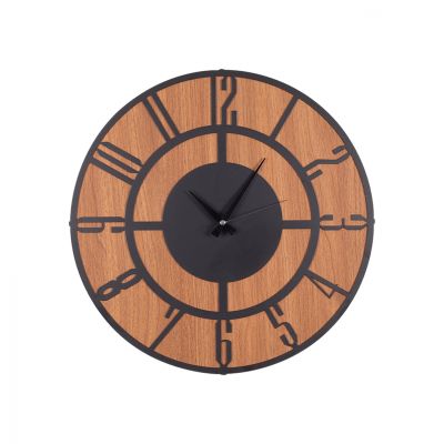 METAL MDF WALL CLOCK BLACK - WALNUT HM7444 Φ50 cm.