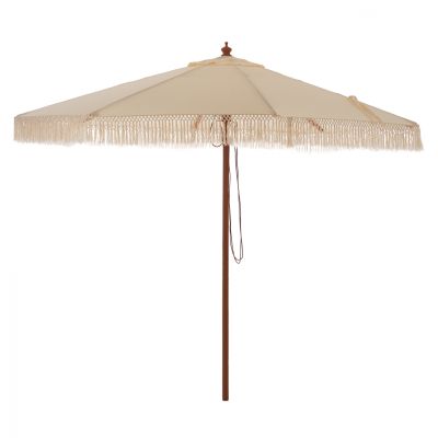 UMBRELLA WAGNER HM5776.01 BEIGE SHADE AND FRINGES-HARDWOOD BROWN POLE Φ3X2.50Hm
