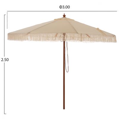 UMBRELLA WAGNER HM5776.01 BEIGE SHADE AND FRINGES-HARDWOOD BROWN POLE Φ3X2.50Hm