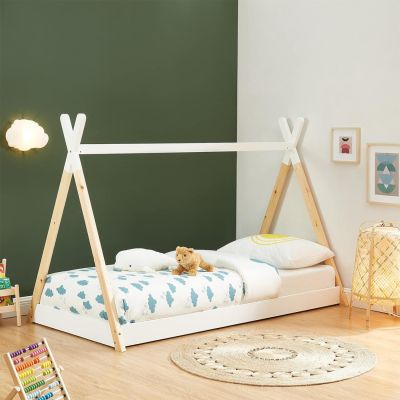 BED FOR KIDS MUNK HM699.03 t.MONTESSORI-PINE WOOD IN NATURAL-WHITE FOR MATTRESS 190x90cm.