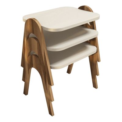 NESTING TABLES 3PCS MELAMINE WALNUT - ECRU HM9068.02 48,6x35,5x72Y cm.