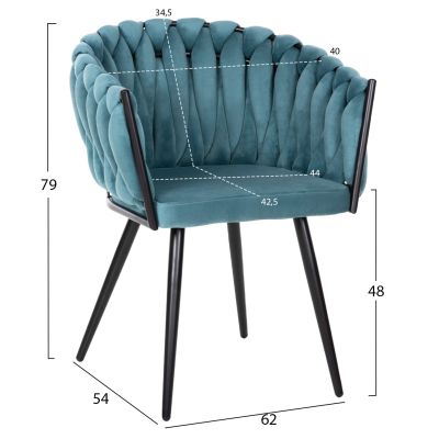 CHAIR LUANDA HM8741.05 TURQUOISE VELVET-BLACK METALLIC LEGS 62x54x79Hcm.