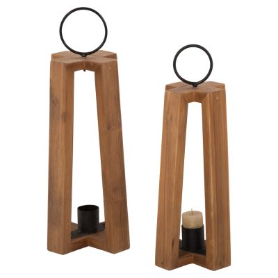 LANTERNS FOR CANDLES WITH RING HANDLES HM4276 TEAK WOOD IN NATURAL 24x24x50-61H cm.