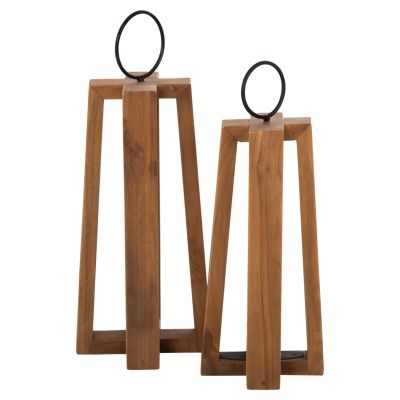 LANTERNS FOR CANDLES WITH RING HANDLES HM4276 TEAK WOOD IN NATURAL 24x24x50-61H cm.