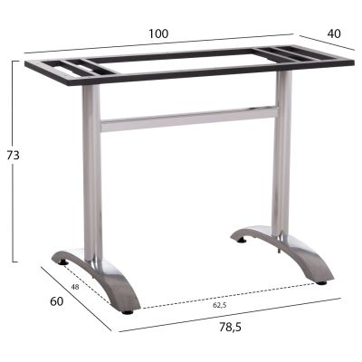 DOUBLE BASE FOR TABLE HM461.13 CHROMED METAL WITH HEIGHT ADJUSTERS 100x60x73Hcm