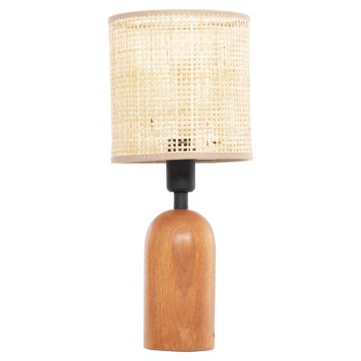TABLE LAMP LYKTUR HM4709 BEIGE WICKER CAP-WOODEN BASE Φ15,5x35,5Hcm.