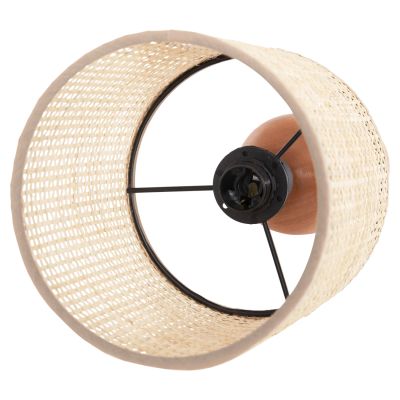 TABLE LAMP LYKTUR HM4709 BEIGE WICKER CAP-WOODEN BASE Φ15,5x35,5Hcm.