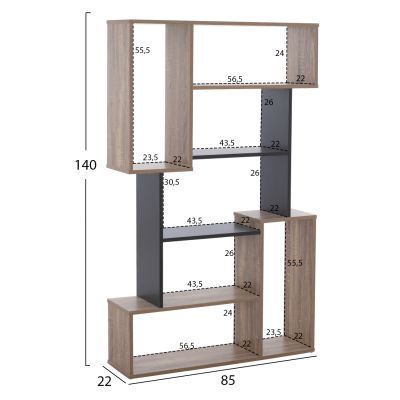 BOOKCASE SHAY HM8768.02 85X22X140 GRAY