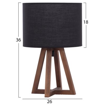 TABLE LAMP WOODEN BASE BLACK FABRIC CAP 26x26x36Hcm.HM7706.01