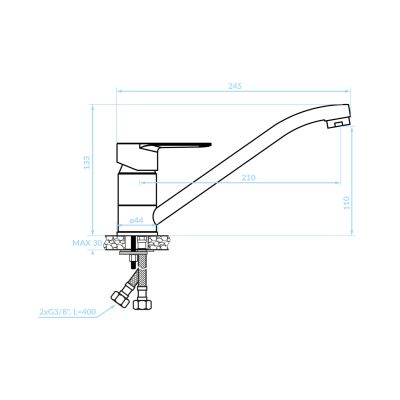 FAUCET FOR KITCHEN COUNTERTOP HM4865 LONG FAUCET SPOUT--CHROME--24.5x13.3Hcm.