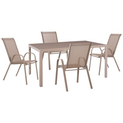 OUTDOOR DINING SET 5PCS OFER HM21015 TABLE & 4 CHAIRS- METAL IN CAPPUCCINO COLOR
