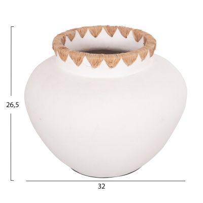 DECORATIVE VASE RENTON(L) ΗΜ4371 TERRACOTTA IN WHITE-STRAW WEAVING ON THE RIM Φ32x26.5Hcm.