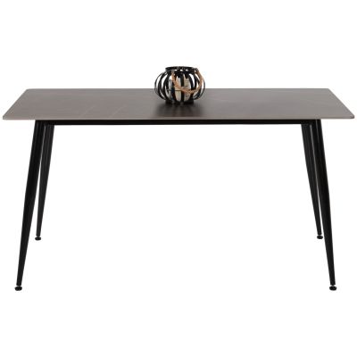 DINING TABLE TOM HM8588.01 SINTERED STONE TABLETOP IN GREY MARBLE LOOK-BLACK METAL LEGS 160x90x76Hcm.