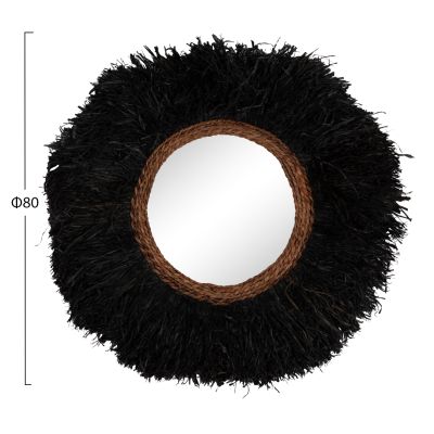 DECORATIVE ROUND WALL MIRROR BRENNO HM4713 BANANA FIBERS IN BLACK Φ80cm.