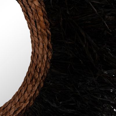 DECORATIVE ROUND WALL MIRROR BRENNO HM4713 BANANA FIBERS IN BLACK Φ80cm.