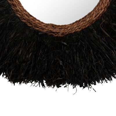 DECORATIVE ROUND WALL MIRROR BRENNO HM4713 BANANA FIBERS IN BLACK Φ80cm.