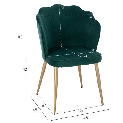 CHAIR HM8737.03 VELVET GREEN WITH METAL GOLD FRAME 48x48x85 cm.