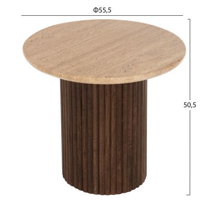 ХОЛНА МАСА КРЪГЛА GLADYS HM9714 МАНГОВО ДЪРВО МАСИВ-БЯЛ ТРАВЕРТИН Φ55x50Hсм.