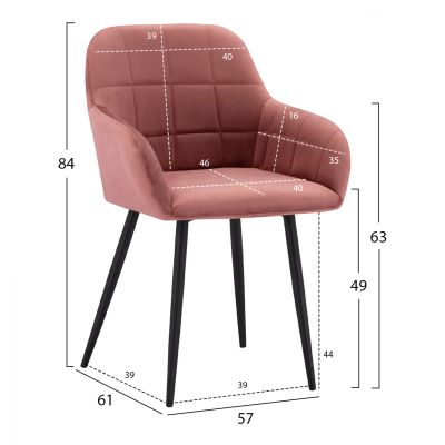 ARMCHAIR WITH DUSTY PINK VELVET & BLACK METAL FRAME HM8724.02 57X61X84cm