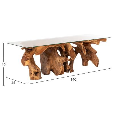 LIVING ROOM TABLE TEAK ROOT TEMPERED GLASS 140X45X40Hcm.HM9396