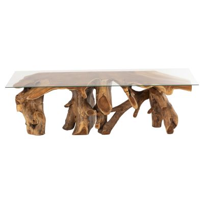 LIVING ROOM TABLE TEAK ROOT TEMPERED GLASS 140X45X40Hcm.HM9396