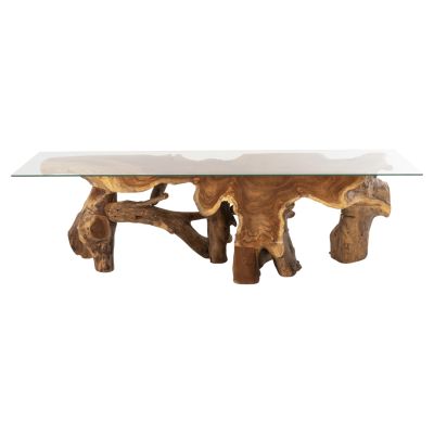 LIVING ROOM TABLE TEAK ROOT TEMPERED GLASS 140X45X40Hcm.HM9396