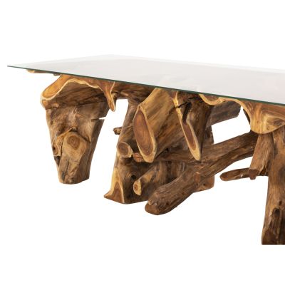 LIVING ROOM TABLE TEAK ROOT TEMPERED GLASS 140X45X40Hcm.HM9396