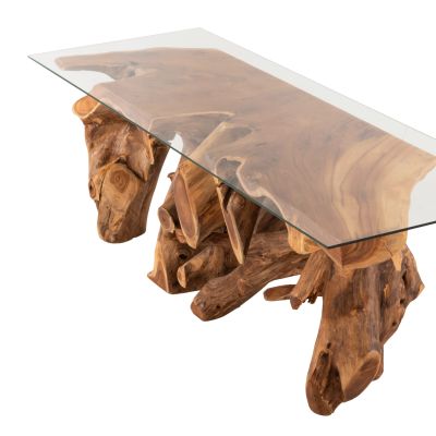 LIVING ROOM TABLE TEAK ROOT TEMPERED GLASS 140X45X40Hcm.HM9396