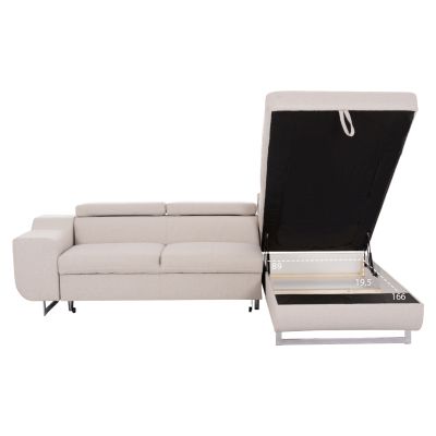 CORNER SOFA-BED WITH STORAGE SPACE ENCORE HM3301.03R BEIGE FABRIC 285x205x90Hcm.